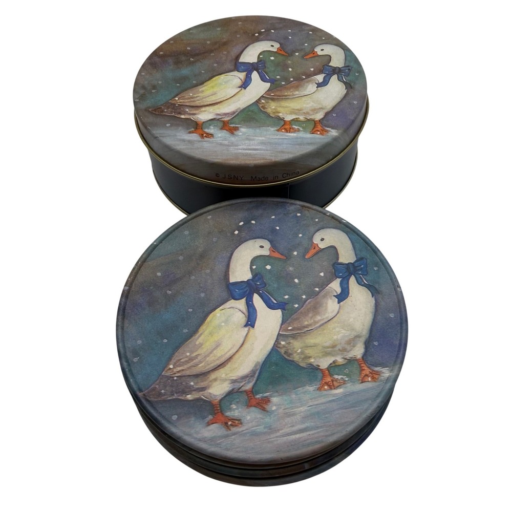 JSNY Winter/Christmas Geese Coasters x 4 in Tin Container